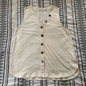 Soft Surroundings | Cream Sleeveless Button Down Top Size XL
